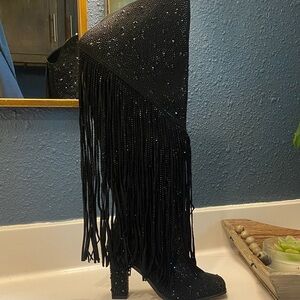 Jessica Simpson Black Fringe Heeled Boots